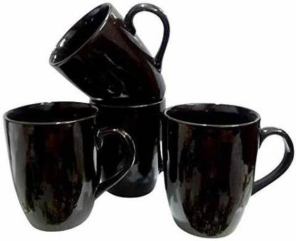 KVA Black Color Coffee/ Milk Set (Pack of 4) Ceramic Coffee Mug