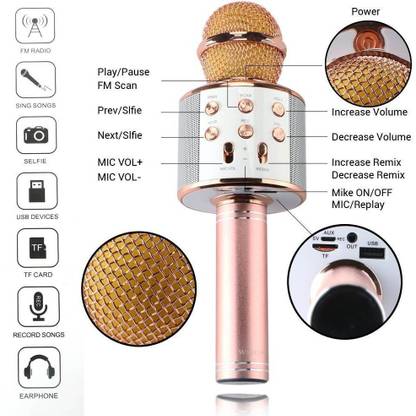 MAGA MART Handheld Wireless Mike | Multi-Function Bluetooth Karaoke Singing Mic with Microphone Speaker & Karaoke Function for All Smartphones microphone