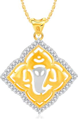 VSHINE FASHION JEWELLERY Ganesh Ganpati Bappa Religious God Pendant American Diamond Studded stylish Fancy Party Wear Latest Design Gold Plated Locket with Gold Chain Fashion Jewellary for Women and Girls Gold-plated Cubic Zirconia Alloy, Brass Pendant