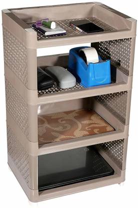 SOCHEP 4 Layer Plastic Kitchen Storage Shelf Book Storage Display Rack Plastic Free Standing Cabinet