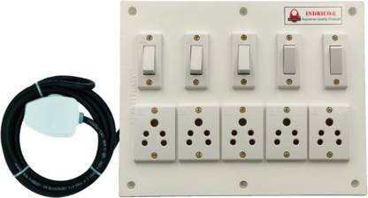 INDRICO Electric Switch Board for Home (5+5) 5 Meter 1.5mm 3 Core Heavy Wire Extension Board (White) 5  Socket Extension Boards