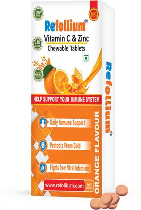 Refollium Vitamin C 500mg & Zinc 12mg Chewable Orange Flavour Tablets