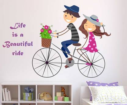WALLSTIC BOY AND GIRL IN CYCLE WITH LIFE QUOTE STICKER