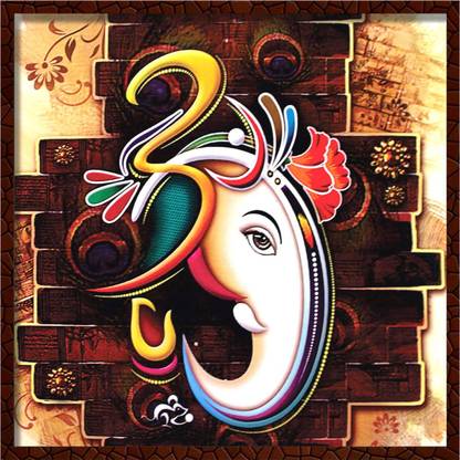 Just Rider Ganesh Religious Painting Lord Ganesha Painting Digitally Printed Classic Creative and Decorative Wallpaper /God Ganesh Religious Digital Images for Ganesh ( 12 X12 Inch ) Canvas 12 inch x 12 inch Painting
