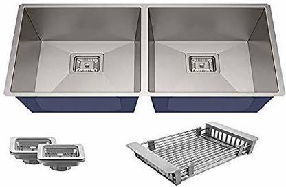 tantia 304 Grade Stainless Steel Matt Satin Finish Double Sink Diamond Cut Kitchen Sink (45" X 20" X 10") Vessel Sink