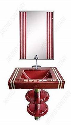 Arvind sanitary Maroon Color Glass Wash Basin Set Wall Hung Basin