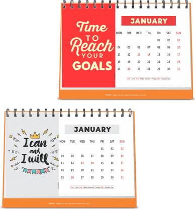 ESCAPER Goals & I Can 2021 Motivational Table Calendars - Pack of 2 Table Calendars (A5 Size - 8.5 x 5.5 inch - 12 Pages Month Wise), Desk Calendar 2021 2021 Table Calendar