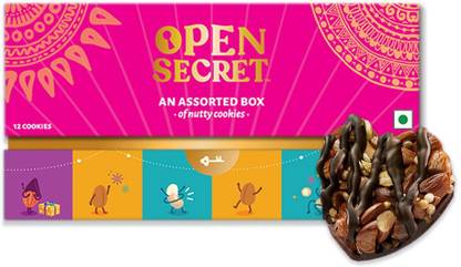 OPEN SECRET Valentine Gift Box | Healthy Chocolate Cookies with Nuts, No Added Maida | 1 Celebration Gift Hamper (12 Assorted Cookies) | Perfect Gift for your Valentine Cookies Biscuit