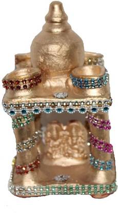 sarvsiddhi Terracotta Square Shape Hut With Lakshmi Ganesh Idol And 4 Diya For Diwali Pooja Terracotta Table Diya