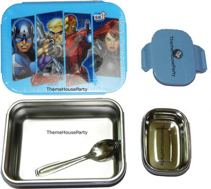 ThemeHouseParty Marvel Avenger (Blue) Tacos 800ml Steel Lunch Box 2 Containers Lunch Box