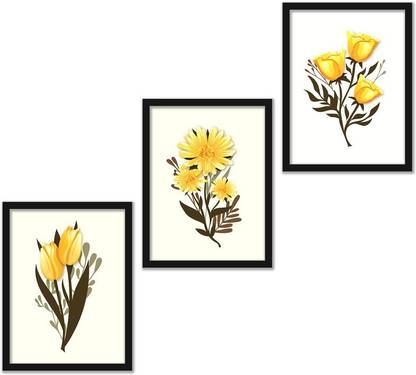 Rainbow Arts Floral Painting with Frame for Wall Decor - Yellow Flower Framed Poster for Living Room Digital Reprint 14 inch x 11 inch Painting