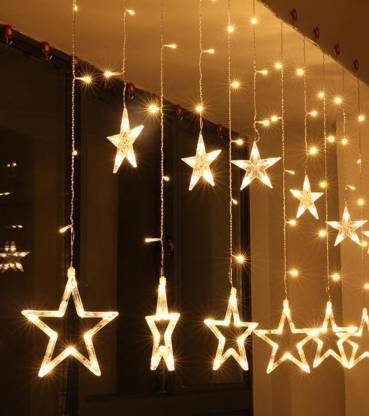 Wuze Wuze Decorative Star Curtain LED Lights for Diwali Christmas Wedding - 2.5 Meter (1 Curtain) 138 LED, (6+6 Star) Track Light Ceiling Lamp