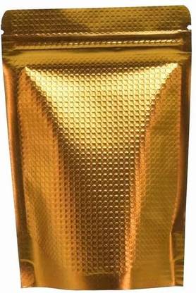 KCL Gold and Silver Plastic Stand up Pouch - Rectangle Window -Zipper Pouch - Dimension -7x10 - Pack of 100 Plastic Storage Pouch
