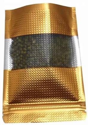 KCL KCL Gold and Silver Plastic Stand up Pouch - Rectangle Window -Zipper Pouch - Dimension -8x12 - Pack of 100 Plastic Storage Pouch