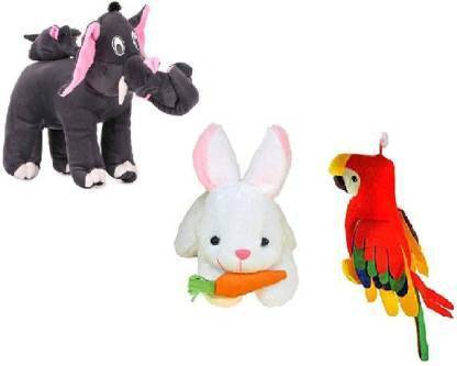 UNIQUE KING NAME OF TRUST Combo 3 Animales Soft Toy Kids (Baby) for Playing Soft Toy Elephant(40cm),Parrot(30cm),Rabbit(30cm)  - 30 cm