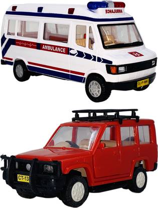 Gift Box Set Of 2 Small Size Made Of Plastic Indian Replica Ambulance Toy + Tata Sumo Car Toy For Kids| Children Playing Toys| Very Small Size|(2 COMBO OFFER)