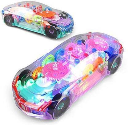 Tenmar 360 Degree Rotating Transparent Concept Musical Bump & Go Transparent Concept 3D Super Car Toy, Car Toy for Kids with 360 Degree Rotation, Rotating Gear Simulation Mechanical Car, Sound & Light Toys for Kids Boys & Girls (Multicolor, Pack of: 1)