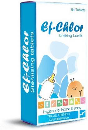 Ef-Chlor by Hind Pharma Baby Bottle and Feeding Equipment Sterilising Tablets, 64 Tablets (32 Days Supply), Cold Sterilization Method, Safe & Environmental Friendly