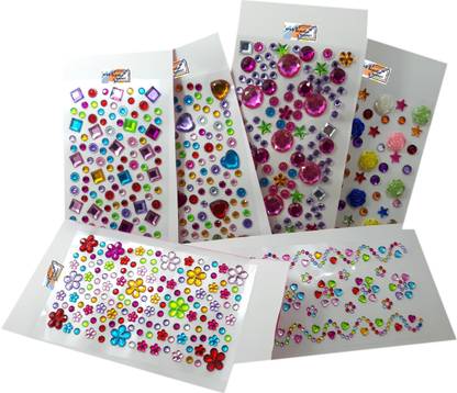 मजेस्टिक बास्केट Multi Colour Shining Stone Crystal Studs/ Stickers for Art & Craft, Decoration, Project Work, Assignment Etc. [Pack of 6]