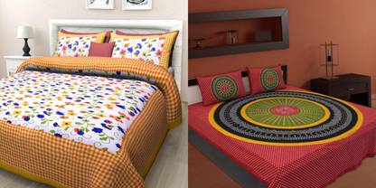 BedZone 251 TC Cotton Double Geometric Flat Bedsheet