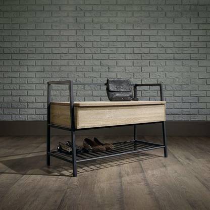 PRITI Storage Bench, Charter Oak Finish Metal 3 Seater