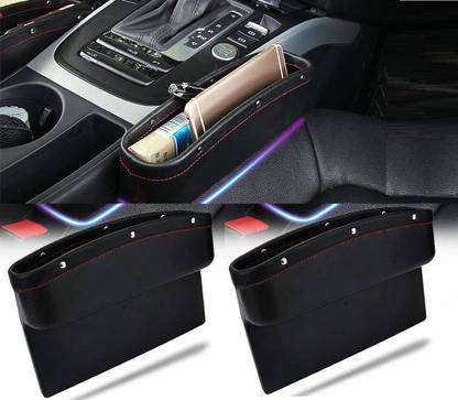 lukzer 2 PC Car Seat Gap Filler Leather PU Car Console Side Storage Organizer Seat Pockets Catch Caddy / Card Mobile Holder Storage Box (Black) Car Bottle Holder
