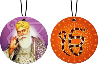 febiaa Gurunanak Dev Ji & Ek Onkar Car Hanging Combo (Set of 2) with Big / Long Hanging Threads Car Hanging Ornament
