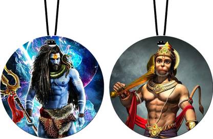 febiaa Lord Shiva Rudra Roop & Lord Hanuman Car Hanging Combo (Set of 2) with Big / Long Hanging Threads Car Hanging Ornament