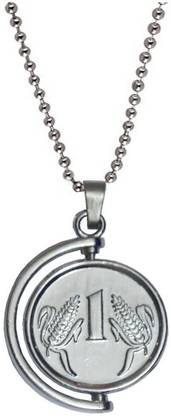 Men Style One Ruppes half Rotational Coin With Chain Sterling Silver Alloy Pendant