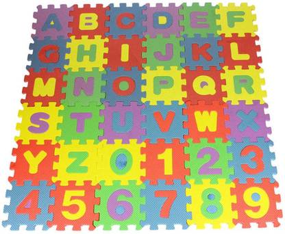 WAVES SERIES Non Toxic Alphabet Puzzle Mat | ABC+Numbers 0to9 Flooring Mat | Eva Foam W96