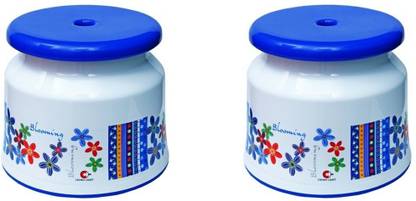 ARISERS Plastic Bathroom Stools pack of 2 with printed Floral design (Blue) Bathroom Stool
