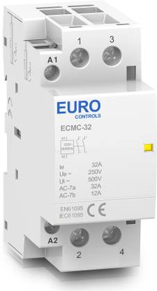 EURO Modular Power Contactor ECMC-32-2NO 32 Amps Volts 220 AC 2 Pole 2 NO Copper coil heavy duty Low switching noise Din mounting compact size Normally open Wire Connector
