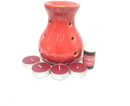 SWADESHI CHARKHA English Rose Diffuser Set Candle Diffuser Set with 4 Tea Light Candle and Oil of English Rose 10 ml B295
