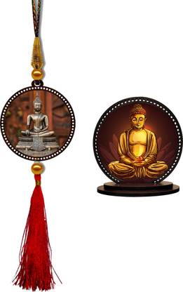 GiftzLane Gautam Buddha Car Hanging Premium & Buddha Car Dashboard Idol Showpiece Combo Car Hanging Ornament