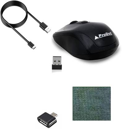 PRODOT Wireless Optical Mouse Wireless Optical Mouse (USB 3.0, Black) Type C Charging Cable/Type c Data Cable with Fast Charging Support, Imported Quality, OTG Micro USB Adapter( 1 MOUSE PAD BEST QUALITY ITEM COMBO SET Combo Set