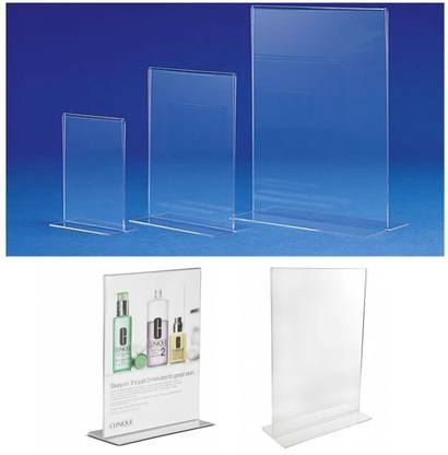 CPI 4 Compartments Acrylic Display Stand Double-Sided T Shape Table Menu Stand A6, Transparent (Set of 4)