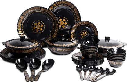 AE Maharani Pack of 40 Melamin Everwell Black Gold Dinner Set