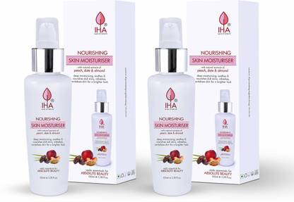 IHA Herbal Skin Moisturiser - Skin Hydrating and Nourishing Moisturising Lotion with Peach, Date and Almond - Natural Smooth Moisturiser Cream for Normal to Dry Skin - 100 ML (Pack of 2)
