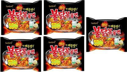 Samyang Stir Fried Hot Chicken Flavour Ramen Instant Korean Noodles - 140gm*5Pack (Pack of 5) (Imported) Hakka Noodles Non-vegetarian