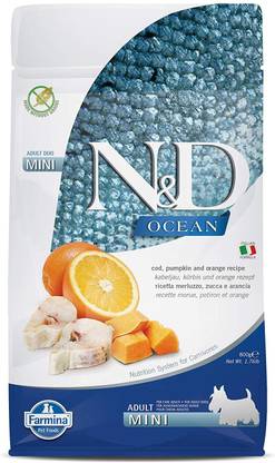Farmina N&D Ocean - Codfish, Pumpkin & Orange - Grain Free - Dog Dry Food - Adult - Mini Breed Orange Blossom, Cod 0.8 kg Dry Adult Dog Food