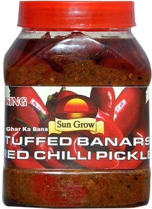 Sun Grow Organic Hand Made Mother Made Premium Quality (Real Taste of Banarasi Pickles) Ghar Ka Bana Stuffed Banarasi Red Chilli Pickle Lal Mirch Ka Achar (1 Kg) Red Chilli Pickle