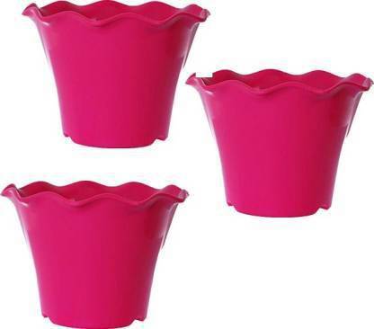 Axonal Stylized Cut Mouth Design Planter (10 inch, Pink, Set of 3) Plant Container Set (Pack of 3, Plastic) Plant Container Set