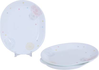 CORELLE Pom Pom Glass Oval Serving Platter Pack of 3, 31CM Tray