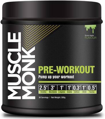 MuscleMonk Pre-Workout Creatine Beta-Alanine and L-Arginine for Energy Flavour: Green Apple Whey Protein