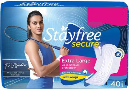 STAYFREE Secure Dry Cover with Wings - 40 pads (Extra Large) Sanitary Pad