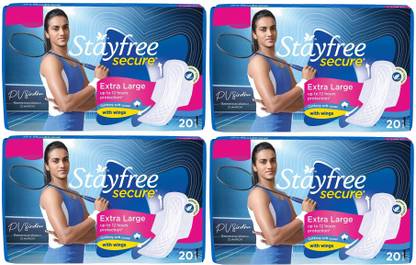 STAYFREE Secure Dry Cover with Wings - 20 pads (Extra Large) Sanitary Pad