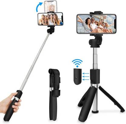 WHISTLE9 Bluetooth Extendable Selfie Stick with Wireless Remote for Making , Vlog Videos and Tripod Stand Selfie Stick for Mobile and All Smart Phones Three-in-one Compact selfie stick with Wireless Remote Control 3 Axis Gimbal for Mobile