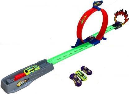 MON N MOL Hot Speeds Racing Launch & Go Track Set with 1+2 mini cars , 360 Degree Speed Powerful Spin Way Top Speed INERTIA POWER CAR Track Set.
