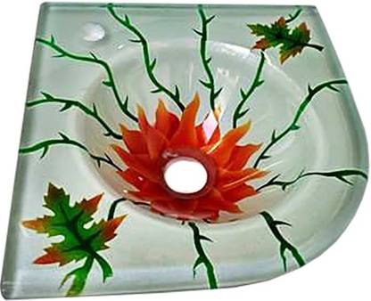 HIMANS Multi Color Corner Glass Wash Basin 15x15 Wall Hung Basin