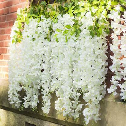 MAHADEV Artificial Flowers Chandelier (White, 6 Pieces,3.5 Feet Total) White Westeria Artificial Flower